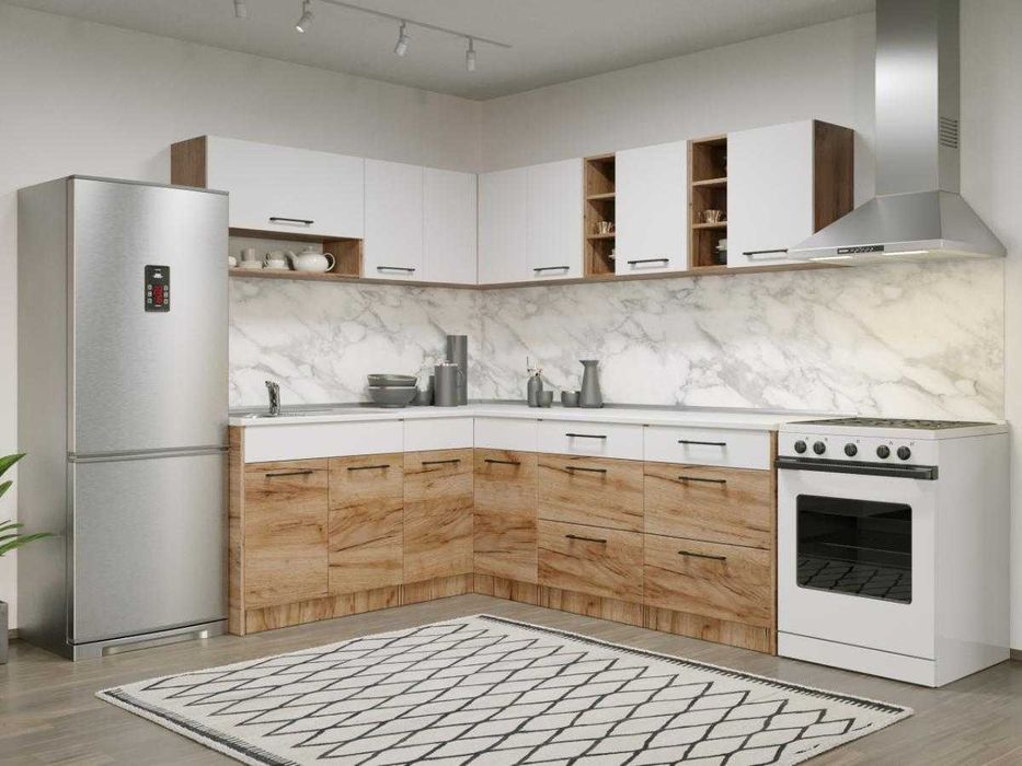 Set Mobila Bucatarie Colt Gastro 180*220 Alb/Stejar – C40