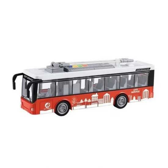Jucarie Autobuz urban cu lumini, sunete, deschidere usi, 28 cm, rosu
