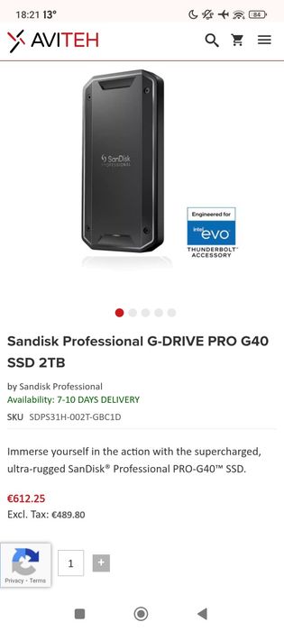 SSD SanDisk professional G40 Pro 2tb thunderbolt