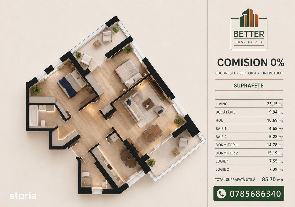 Apartament 3 camere decomandat | Tineretului, Sector 4 | Comision 0%