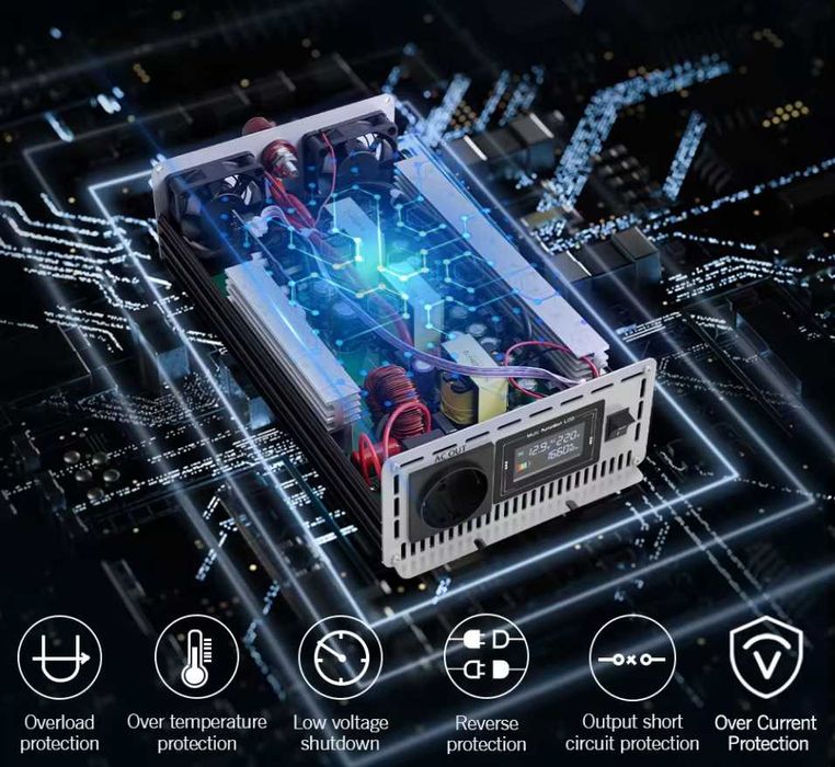 Инвертор чиста синусоида с LCD екран DC 12/24v към AC220v 50Hz 5000W