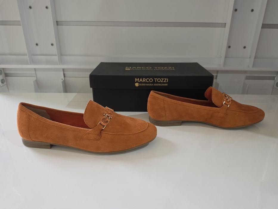 Mocasini damă Marco Tozzi by Guido Maria Kretschmer – piele întoarsă orange, mărimea 40