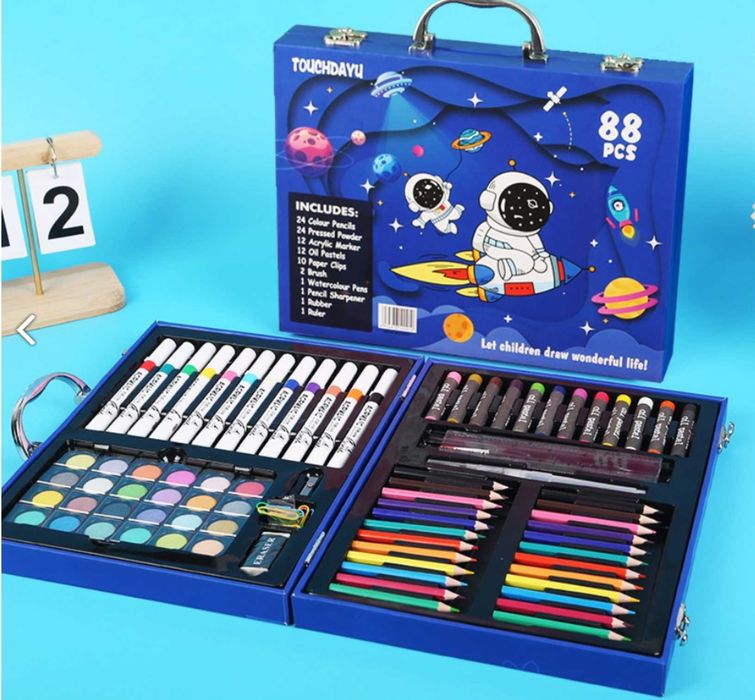 Луксозен комплект за рисуване 88 бр. с метална рамка и закопчалки