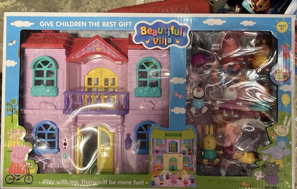 Set cu 8 figurine Peppa Pig si prietenii si faimoasa sa Vila, NOUA