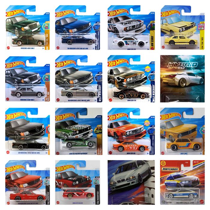 Hot Wheels BMW M5 E39; 635 CSi; M3; M1; 2002; i8; i4; Mercedes-Benz 560 SEC AMG; 500E
