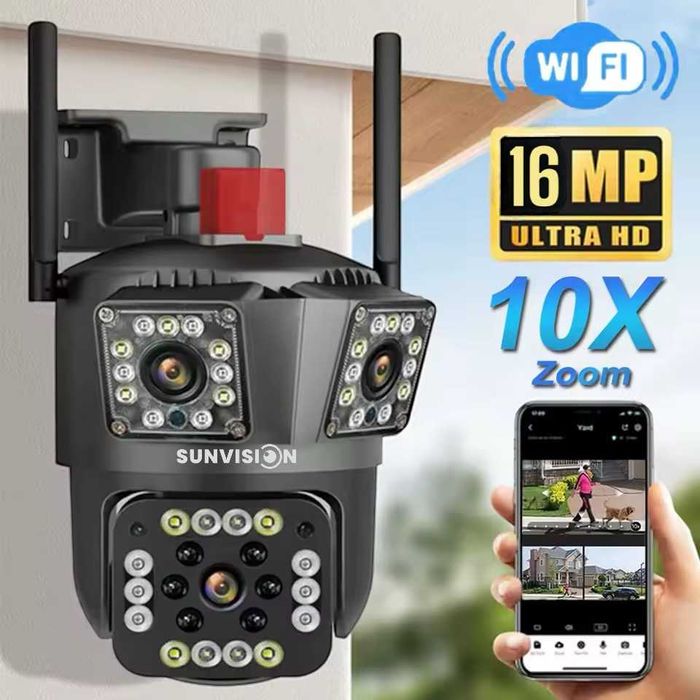 Sunvision Тройна WiFi камера 16MP – Ultra HD, нощно виждане, 10X Zoom