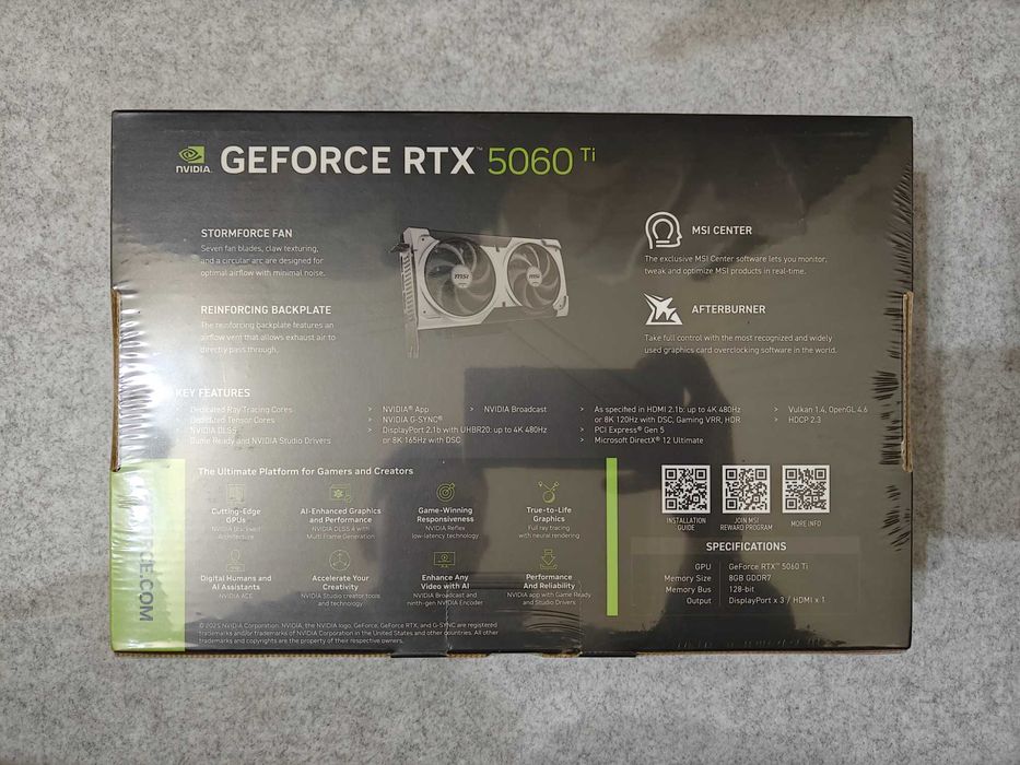 Видеокарта MSI RTX 5060 Ti Ventus 2X OC 8GB GDDR7