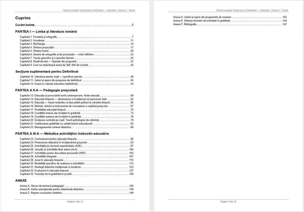 Educatie prescolara si Limba romana, Pachet Complet Titularizare si Definitivat – Sinteze + Subiecte rezolvate