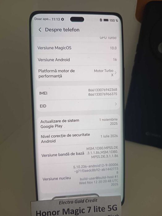 Honor Magic 7 Lite 8GB RAM/256GB/Titanium Black/Baterie: 100%/Stare excelenta! ID11235