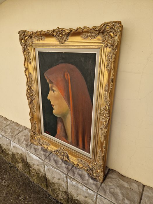Портрет масло антикварен авторски платно голям