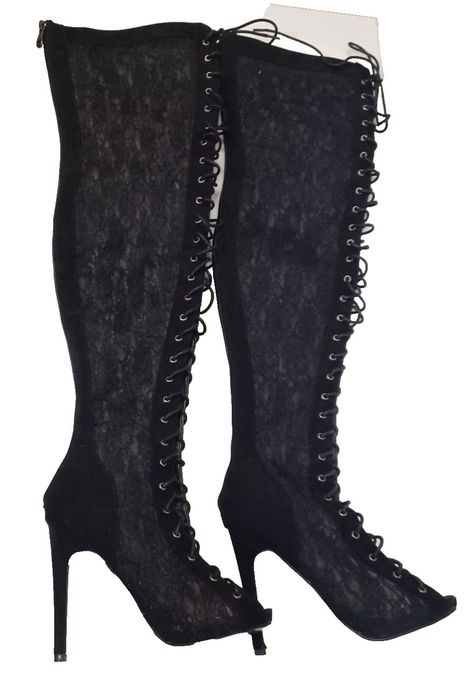 Черни елегантни стилни английски дантелени ботуши