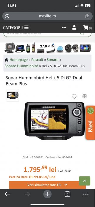 Vand Sonar Humminbird Helix 5 G2 DI