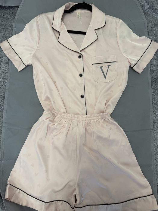 Pijama damă satin roz pudră |.Monogramă NOUĂ