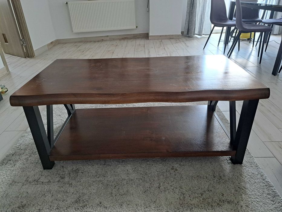 Masă cafea din lemn masiv cu cadru metalic