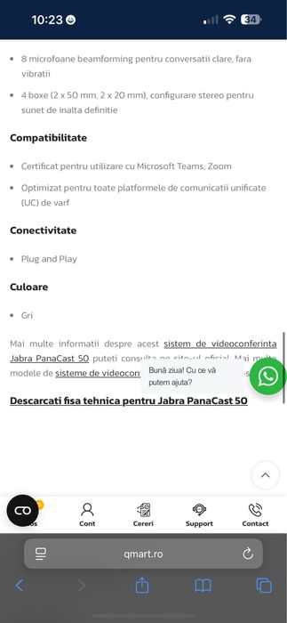 Sistem videoconferinta Jabra PanaCast 50, gri, 8201-231