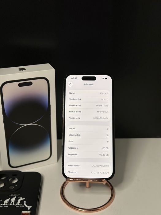 iPhone 14 Pro Space Black 128 GB 92% 128 GB 5G full box + husa ~ cablu