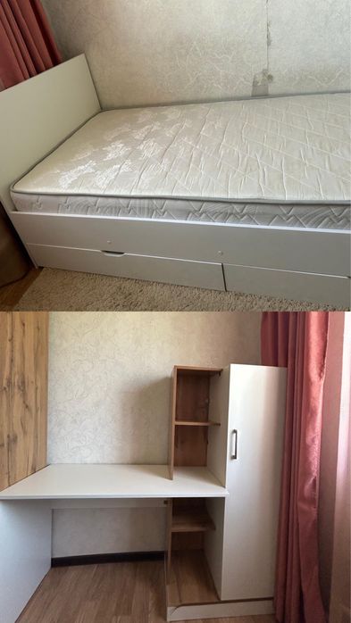 Продается кровать и шкаф-стенка с встроенным письменным столом.