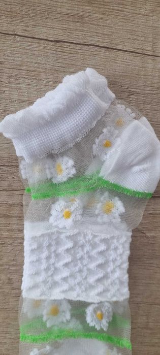 4 бр. нежни прозрачни бели чорапки с маргаритки, one size