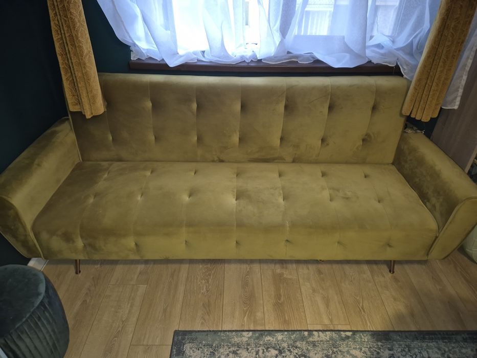 Canapea extensibila de catifea mustar