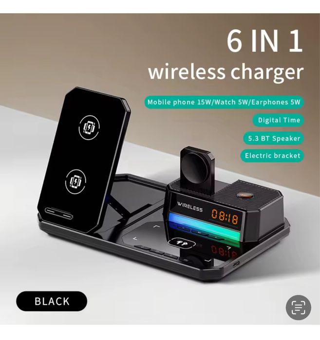 Incarcator Stand Birou Wireless Boxa Lumini Telefon / Casti / Ceas Iphone Apple