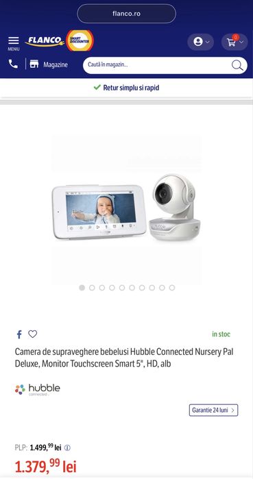 Camera monitorizare bebelusi Hubble Connected Nursery Pal Deluxe