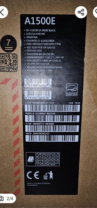 Notebook Asus A1500E-Black