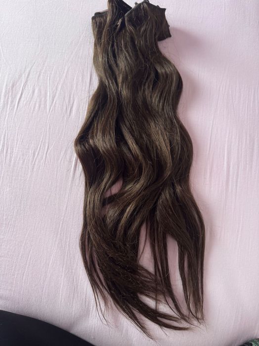 Екстеншъни естествен косъм тъмно кафяви 220гр. 65 см.