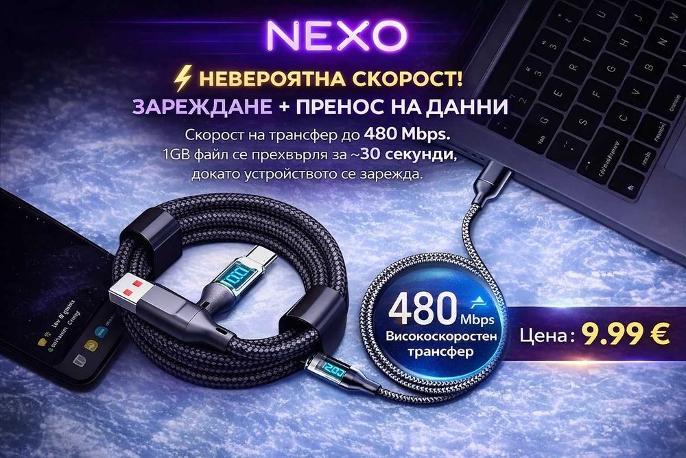 120W Fast Charge Кабел с дисплей  USB-C PD / QC