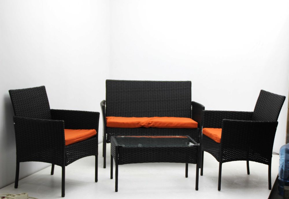 Градински Мебели От Ратан - Комплект 4 Части - Черен/Кафяв