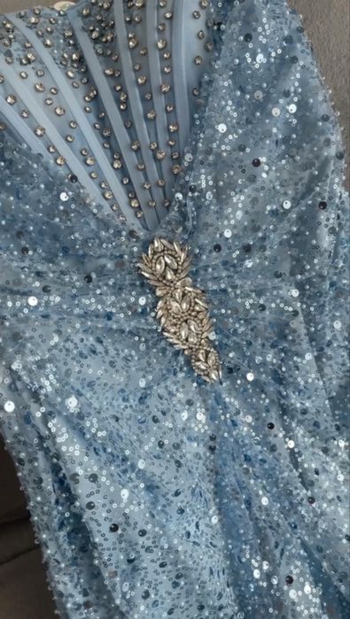 Rochie albastra tip bijuterie de nasa/ de ocazie cu corset si margele