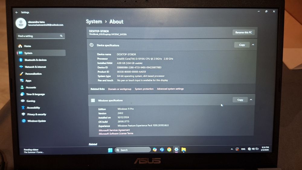 Laptop Asus 14", Intel I3, 4Gb RAM, 256 Gb SSD