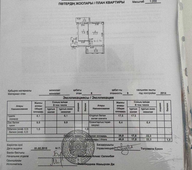 Продам 1-комнатную квартиру, 40,8 м²