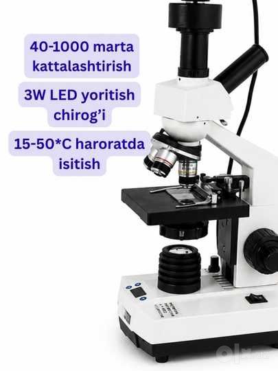 Mikroskop - 40–1000x kattalashtirish, isitish stoli bilan