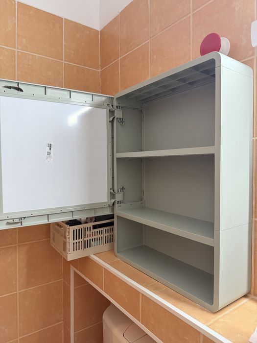 Dulap baie cu oglindă, verde, 44x15x59 cm