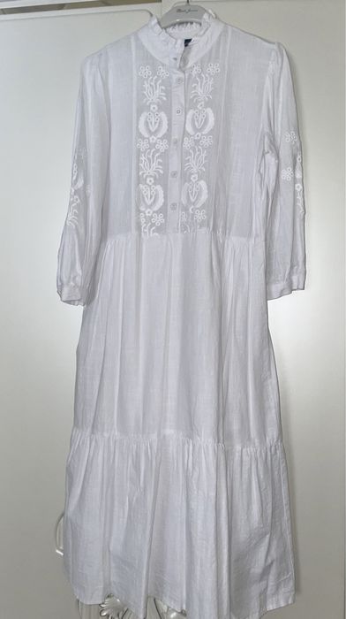 Белое хлопковое платье с вышивкой•Турция•Размер 38