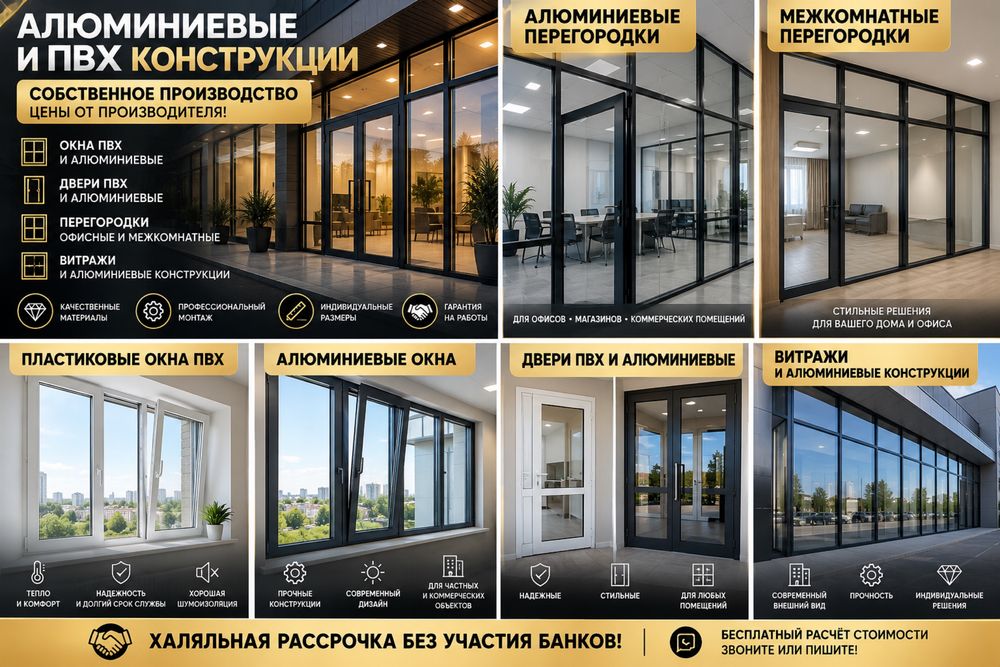 Окна Двери Пепегородки ( Алюминий и ПВХ )