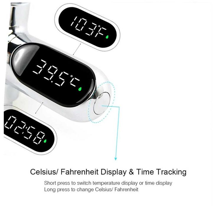 Тернометър за душ, LED Display, работи без батерия