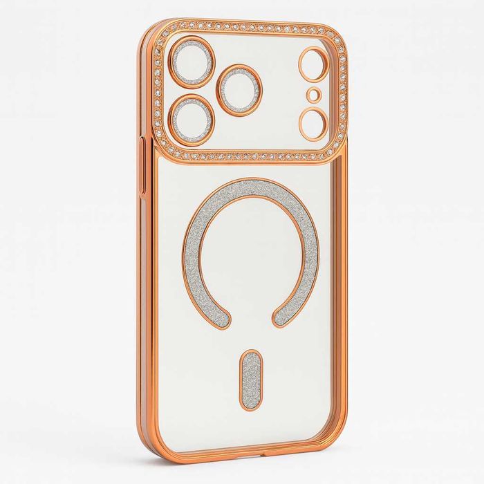 MagSafe калъф за iPhone 17 Pro Max – оранжев с кристали