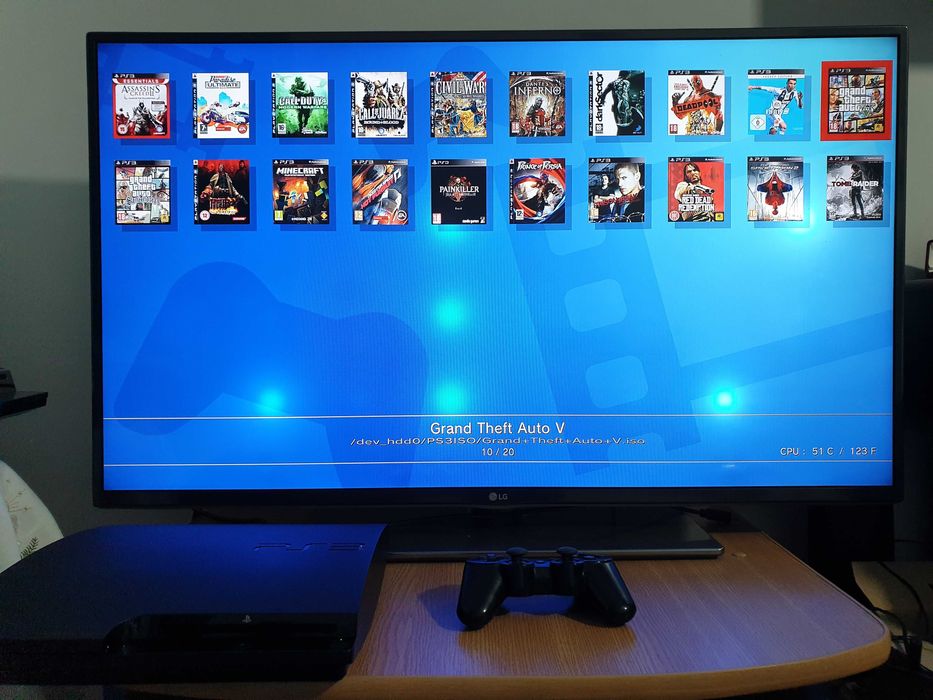 PS3 modat HEN 160 GB + 20 jocuri (GTA V, Red Dead, Spider-Man, NFS)