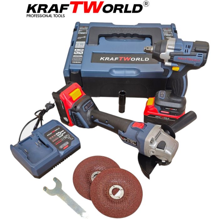Немски Акумулаторен Комплект Гайковерт и Ъглошлайф125мм Kraft Германия