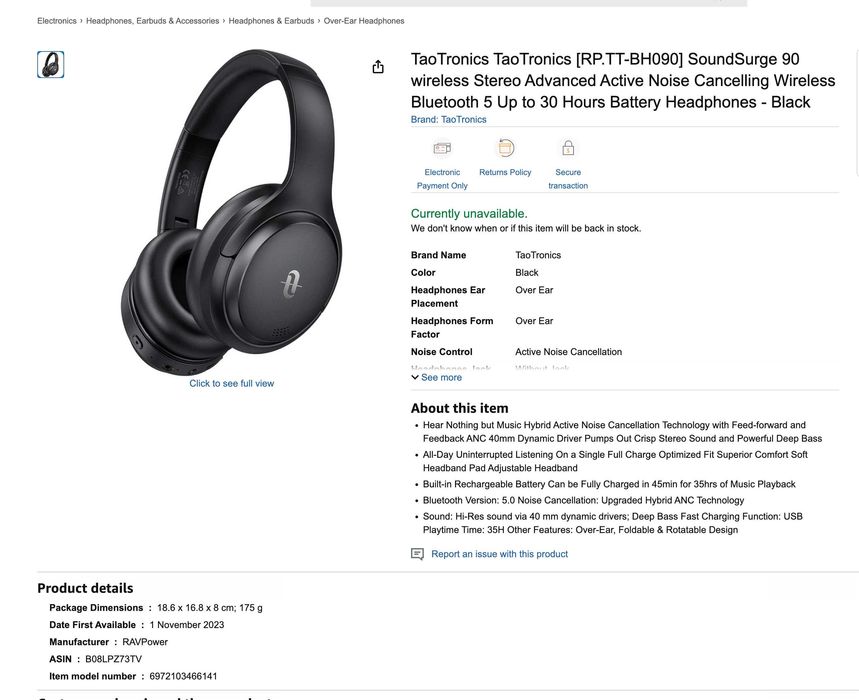 Слушалки TaoTronics SoundSurge 90