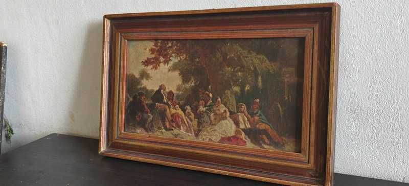 Tablou Vintage – Oleografie „Trupa de actori în repaus” (Carl Spitzweg)