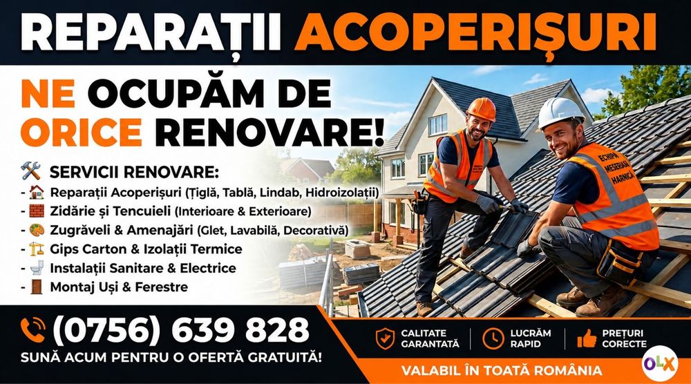 Renovări acoperișuri rapide și de calitate – prețuri avantajoase