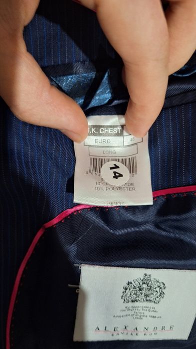 Sacou Alexandre Savile Row NOU - Mărime 48 EURO (38 UK) Long - 80% Lân