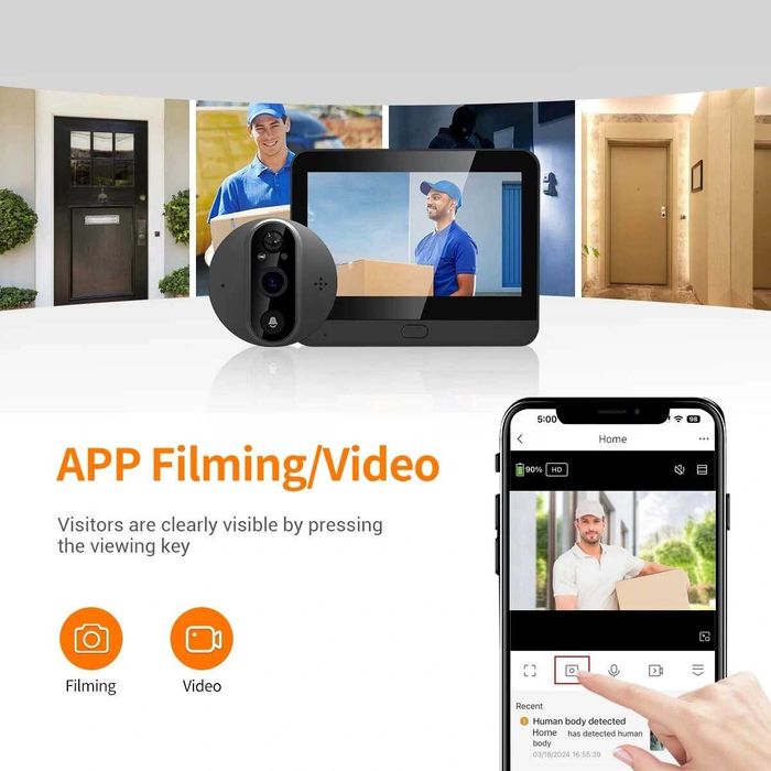 Беспроводной дверной глазок с Wi-Fi, /Видеоглазок /Домофон
