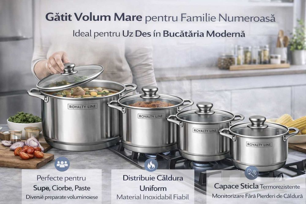 Set oale inox Royalty Line, 8 piese, capace din sticla