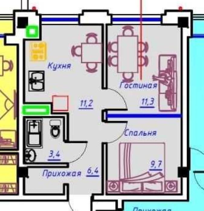 Продаётся Кв|2/2/6 42 м2|Метро Дустлик|Мечеть Ислом Ота|Рисовый базар|