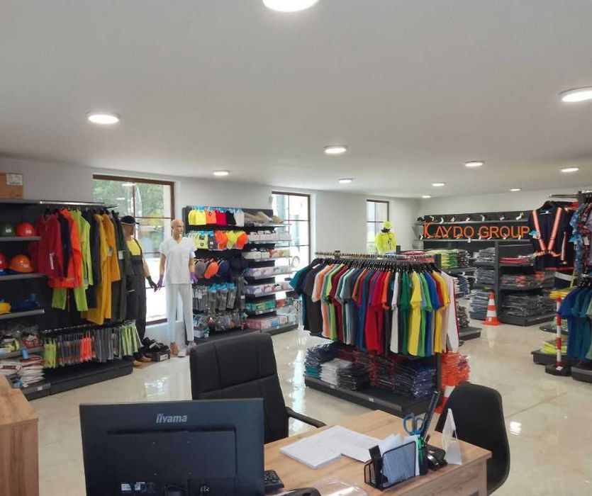 Магазинен стелаж за дрехи, тъмно сив, нов