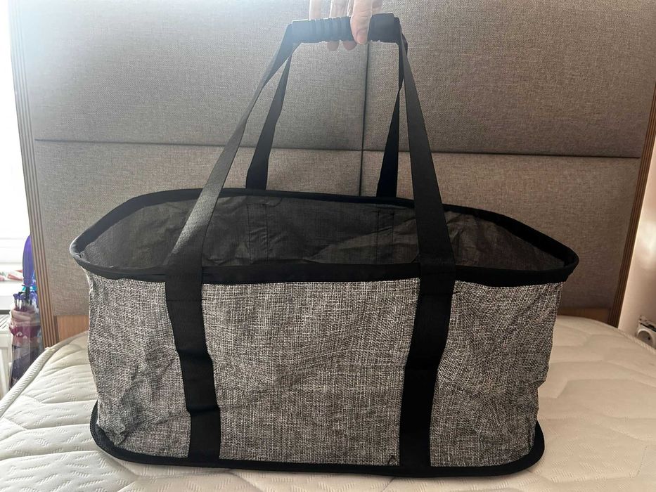 Сгъваема кошница за пране – 35 литра, с плътно дъно и със дълги дръжки