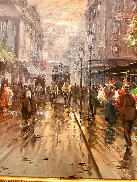 Tablou școală franceză semnat ulei pe pânz